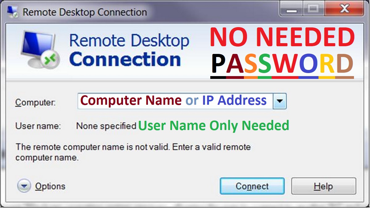 Read more about the article Windows Remote Desktop Connection With User Name & Computer Name or IP Address Without Password Easy